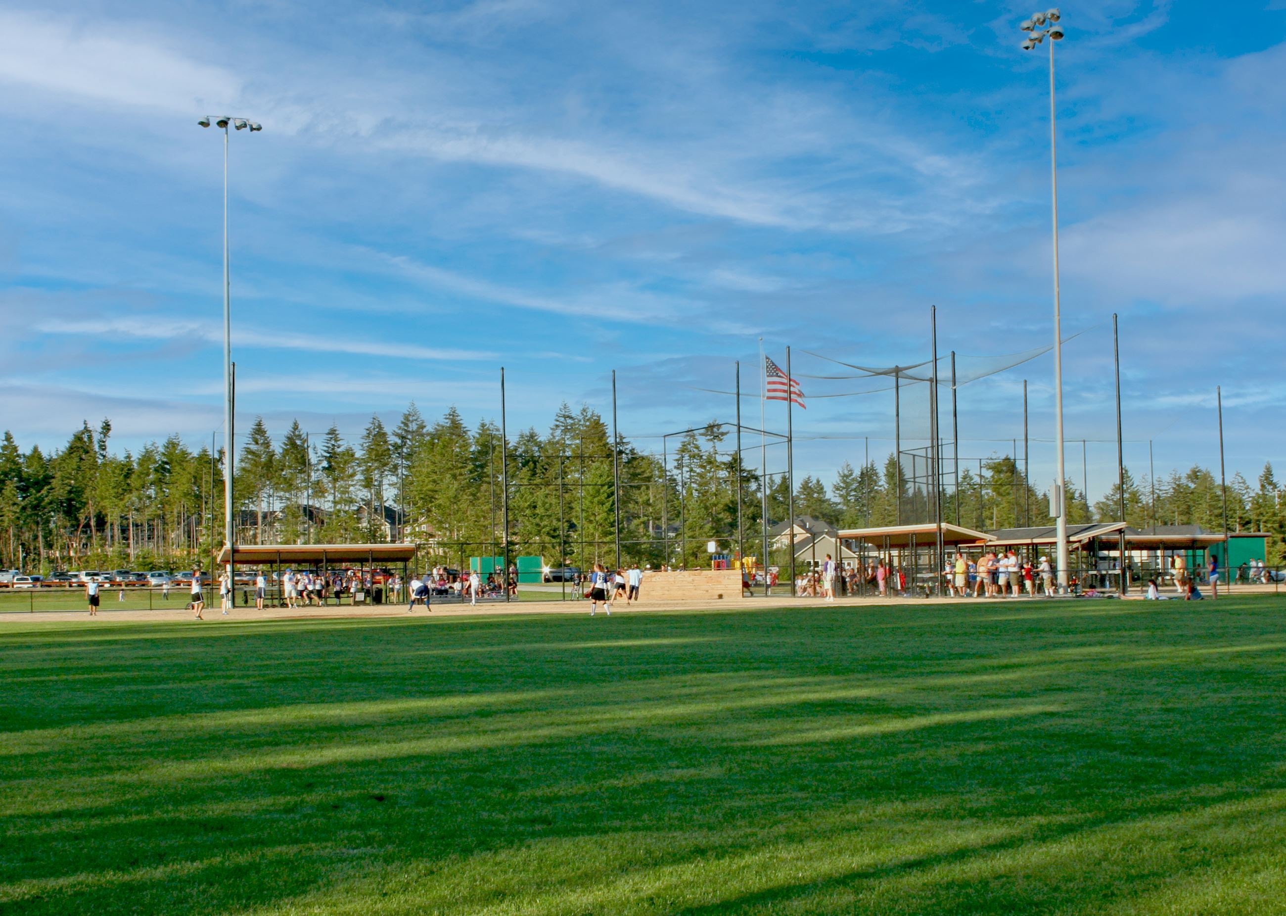 Teams playing on baseball fields at Cirque Park